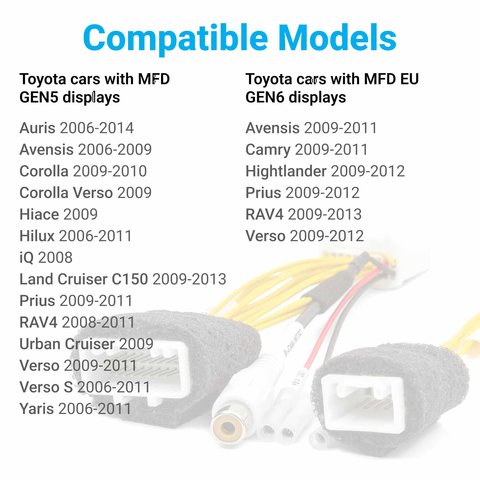 Задняя камера для Toyota Camry, Corolla, RAV4, Verso, Hilux, Prius, Land Cruiser, Auris, Avensis GEN5 / GEN6 в комплекте с кабелем 20 + 5 пинов для подключения Превью 1