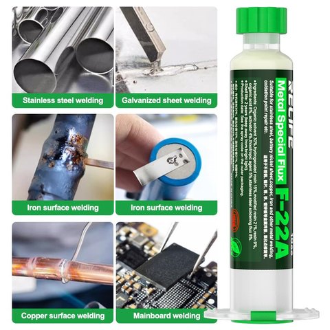 Fundente en pasta RELIFE F-22A, para soldar níquel, para soldar acero inoxidable, para soldadura de cobre y acero, actividad alta, 10 ml Vista previa  6