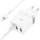 Мережевий зарядний пристрій Hoco N21 Pro, 30 Вт, Power Delivery (PD), білий, з кабелем USB тип-C до Lightning для Apple, 3 порта, #6931474778796 Прев'ю 1